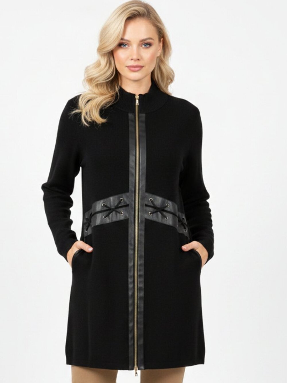 Belldini Black Long Sleeve Zip‎ Knit Ribbed Jacket L